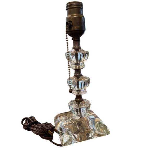 Crystal Door Knob Ashtray Brass Table Lamp Vintage Pull Chain 10.5” Cottagecore - Picture 1 of 16